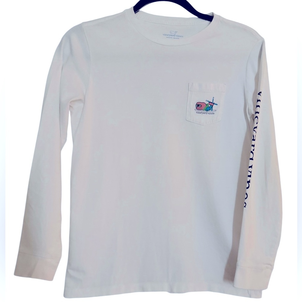 Vineyard Vines Apres Ski Bro Whale Long Sleeve White T-Shirt Shirt Size Youth M